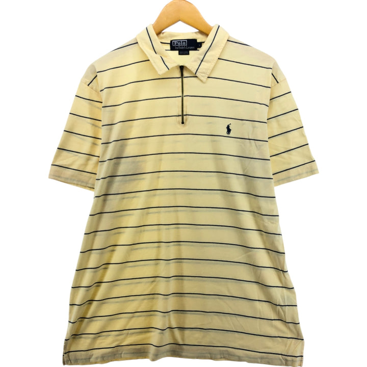 Ralph Lauren POLO by Ralph Lauren striped pattern polo shirt with collar, half-zip, pull-down, short sleeves, size L. cotton yellow type Vintage Second Hand