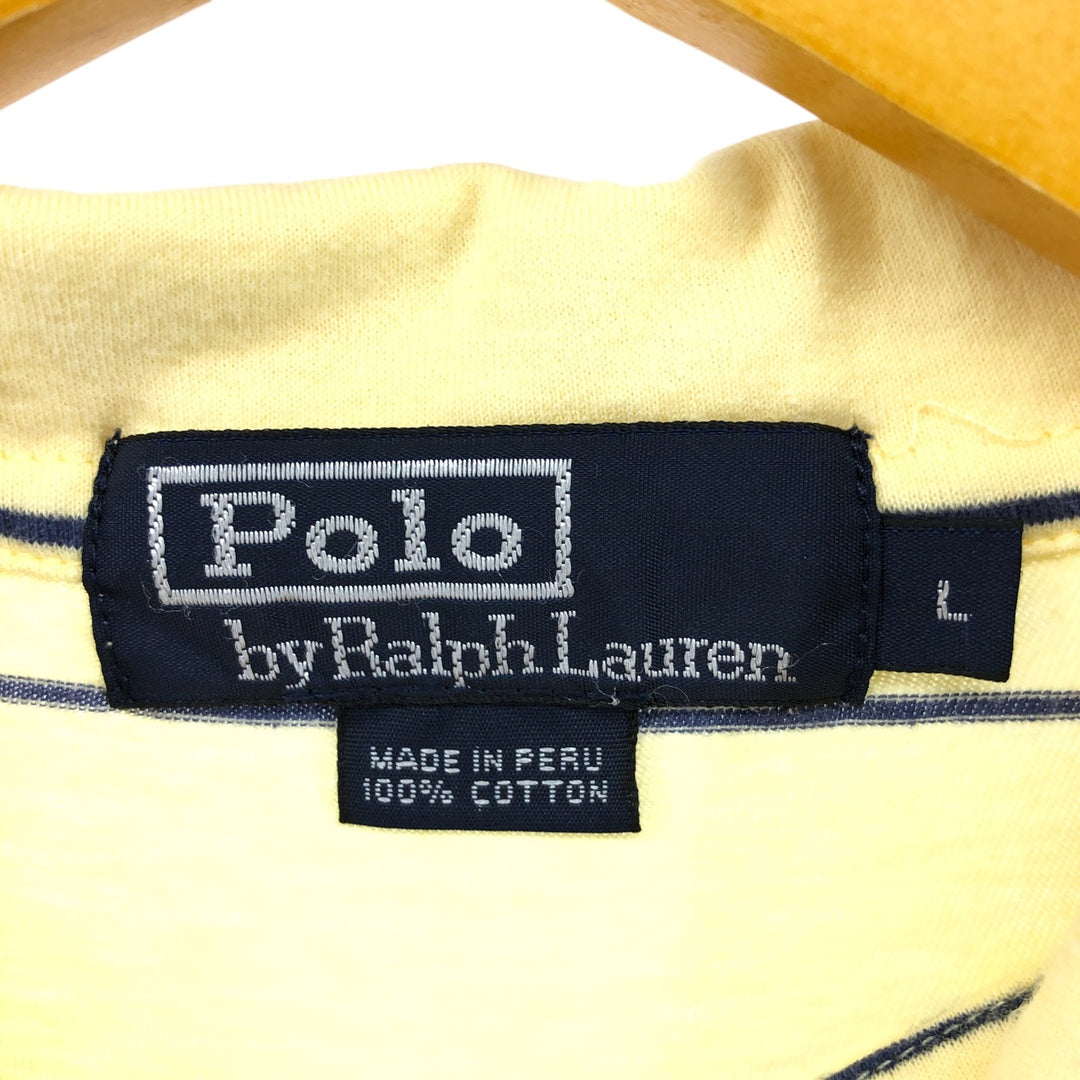 Ralph Lauren POLO by Ralph Lauren striped pattern polo shirt with collar, half-zip, pull-down, short sleeves, size L. cotton yellow type Vintage Second Hand