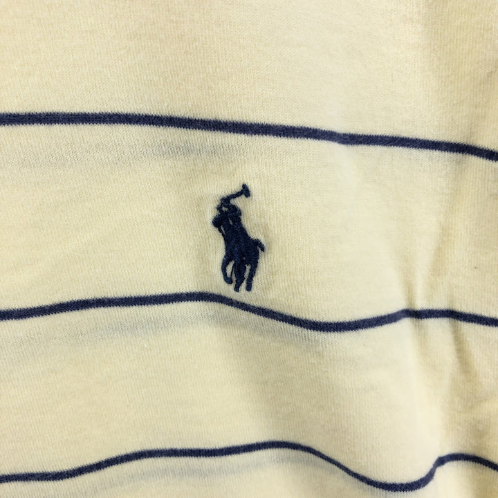 Ralph Lauren POLO by Ralph Lauren striped pattern polo shirt with collar, half-zip, pull-down, short sleeves, size L. cotton yellow type Vintage Second Hand