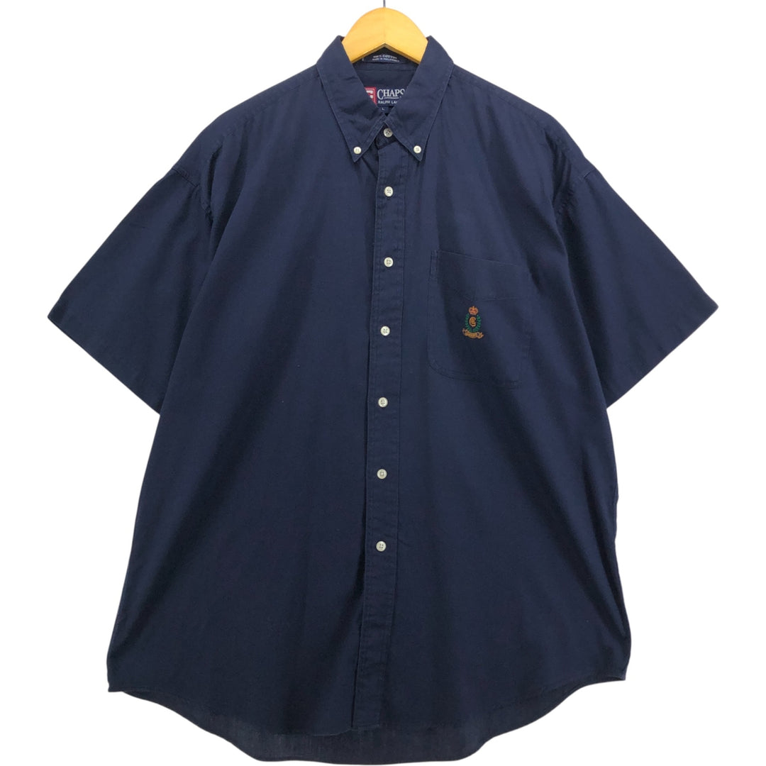 90'S Ralph Lauren CHAPS short sleeve button down shirt, men's size L, vintage cotton navy blue type Vintage Second Hand
