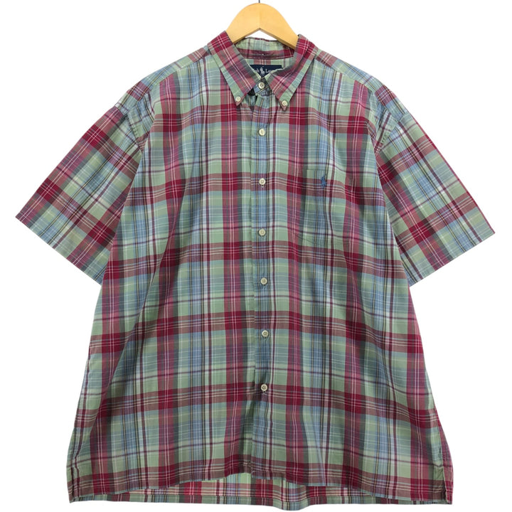 Ralph Lauren GREGGOR Madras Check Short Sleeve Button-Down Check Shirt, Men's XL cotton green type Vintage Second Hand