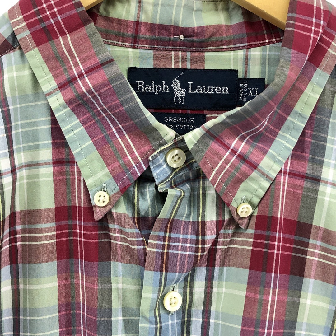 Ralph Lauren GREGGOR Madras Check Short Sleeve Button-Down Check Shirt, Men's XL cotton green type Vintage Second Hand