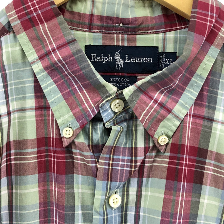 Ralph Lauren GREGGOR Madras Check Short Sleeve Button-Down Check Shirt, Men's XL cotton green type Vintage Second Hand