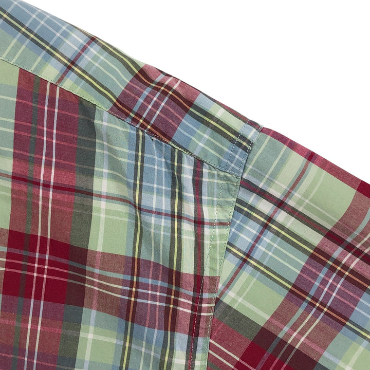 Ralph Lauren GREGGOR Madras Check Short Sleeve Button-Down Check Shirt, Men's XL cotton green type Vintage Second Hand