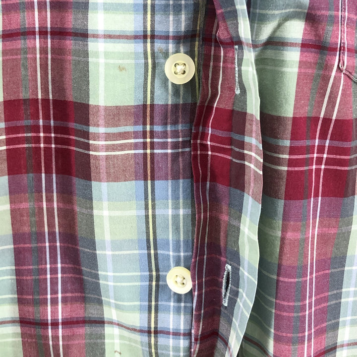 Ralph Lauren GREGGOR Madras Check Short Sleeve Button-Down Check Shirt, Men's XL cotton green type Vintage Second Hand