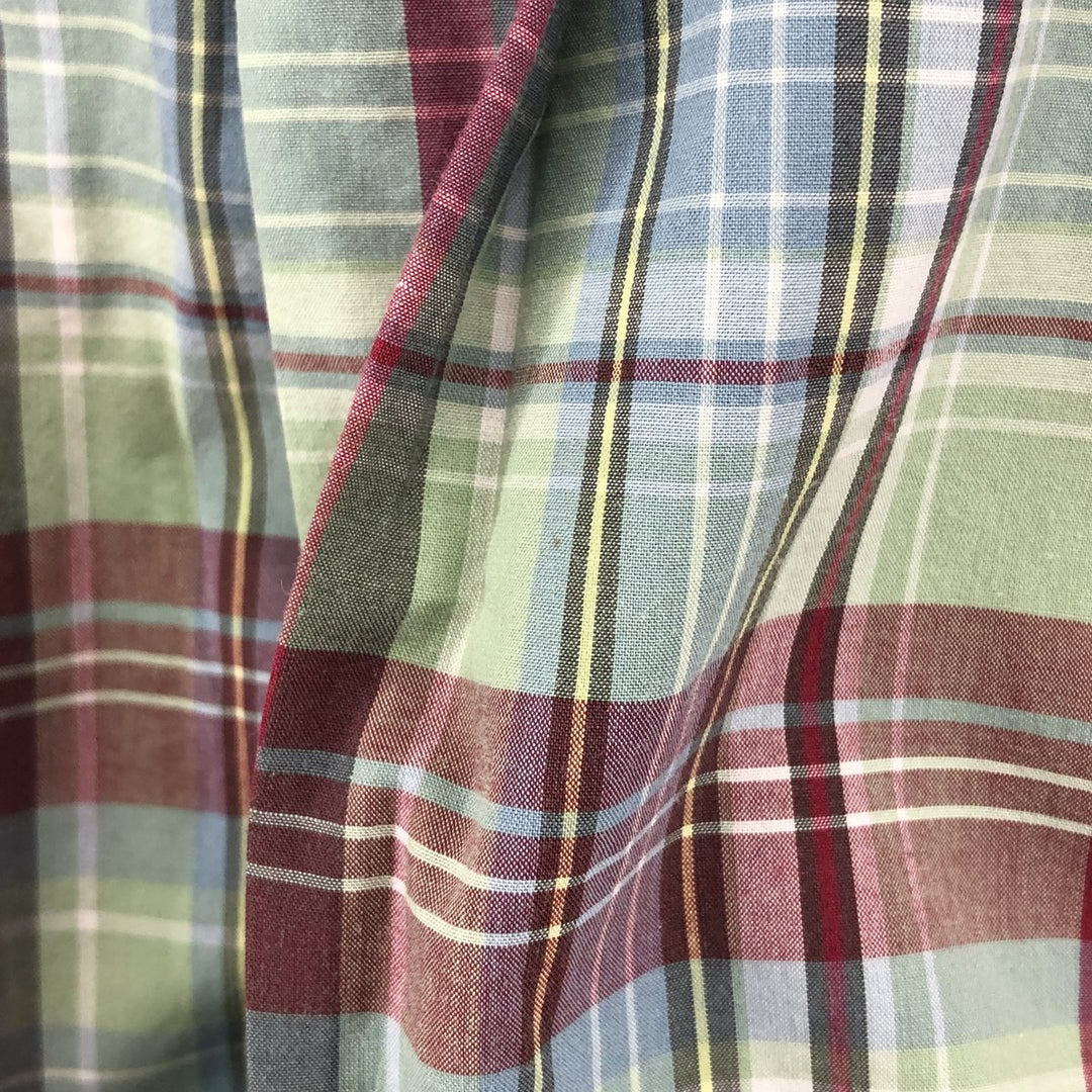 Ralph Lauren GREGGOR Madras Check Short Sleeve Button-Down Check Shirt, Men's XL cotton green type Vintage Second Hand