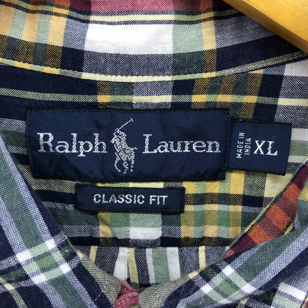 Ralph Lauren Classic Fit Short Sleeve Button Down Check Shirt Men's XL cotton red type Vintage Second Hand