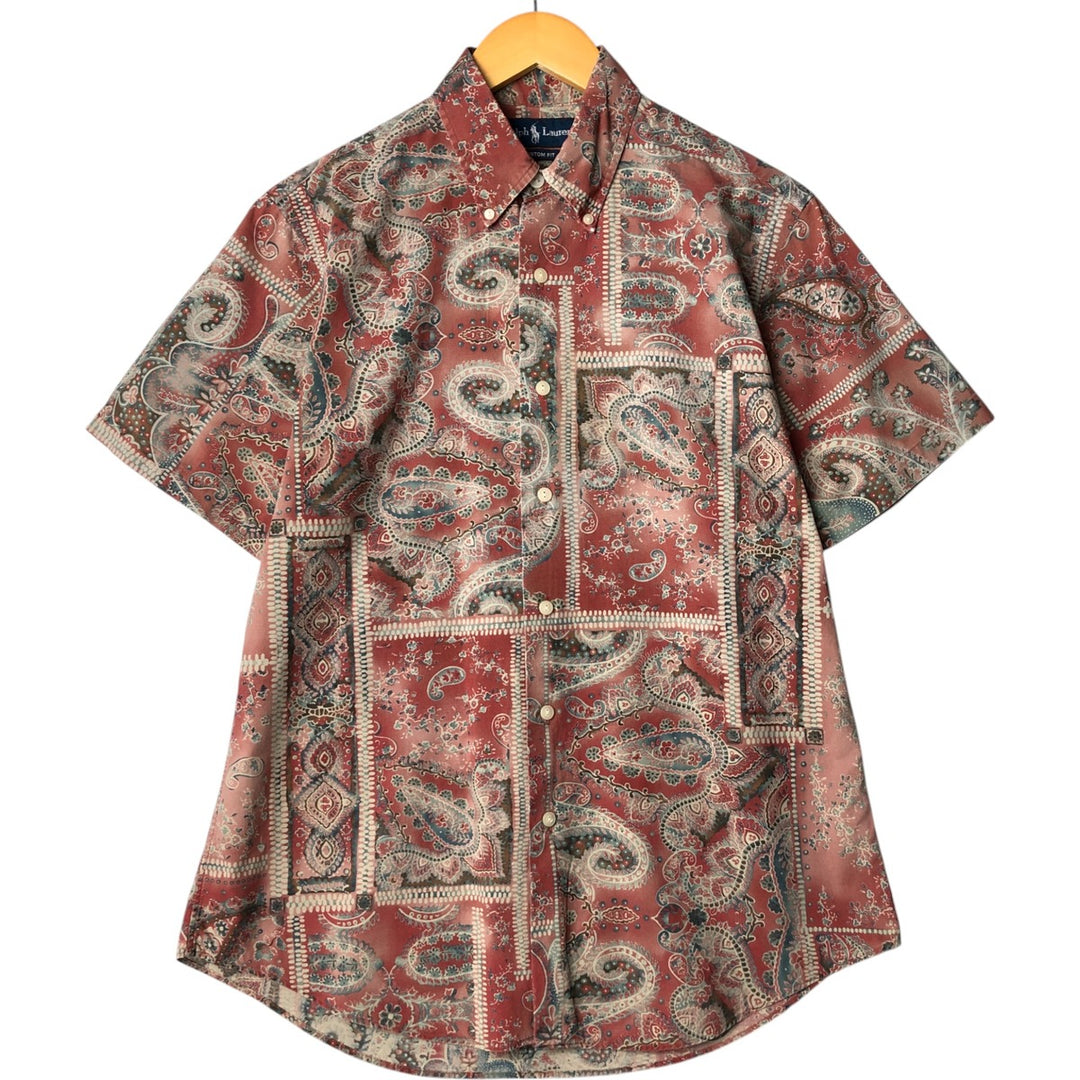 Ralph Lauren Custom Fit All-Over Print Short Sleeve Button-Down Shirt, Men's Size Medium cotton red type Vintage Second Hand