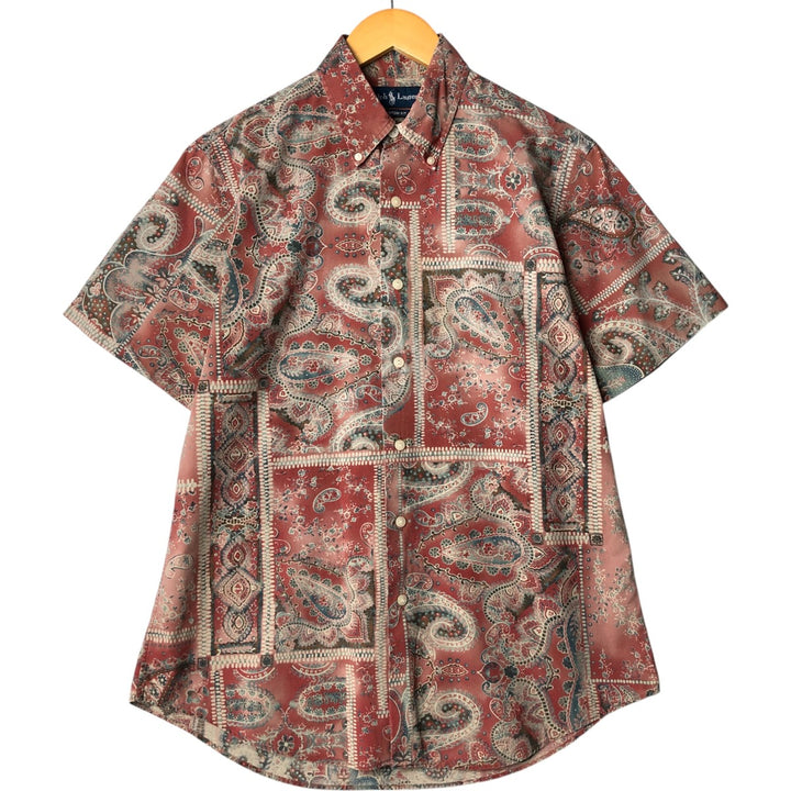 Ralph Lauren Custom Fit All-Over Print Short Sleeve Button-Down Shirt, Men's Size Medium cotton red type Vintage Second Hand