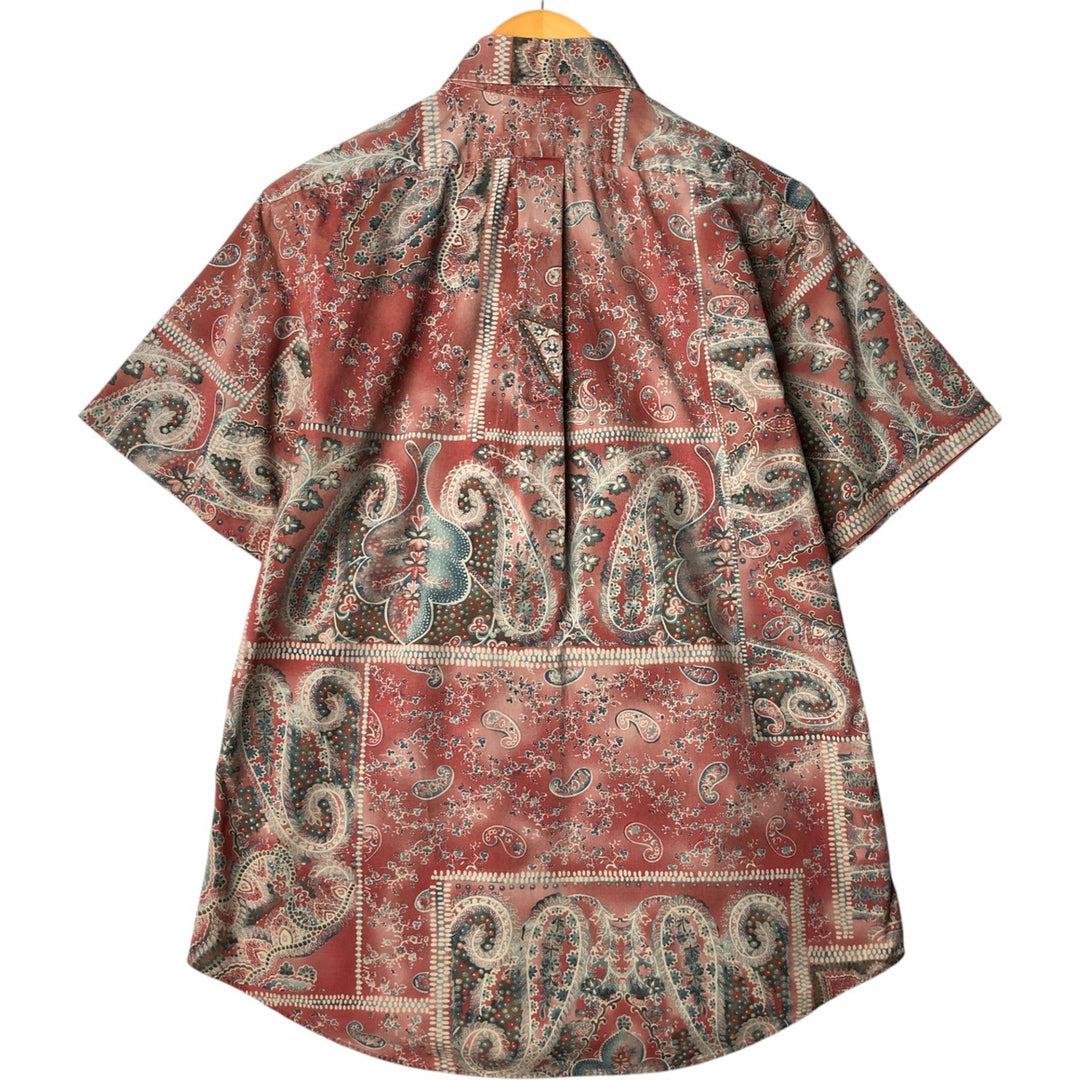 Ralph Lauren Custom Fit All-Over Print Short Sleeve Button-Down Shirt, Men's Size Medium cotton red type Vintage Second Hand