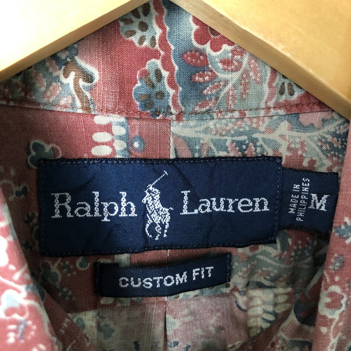 Ralph Lauren Custom Fit All-Over Print Short Sleeve Button-Down Shirt, Men's Size Medium cotton red type Vintage Second Hand