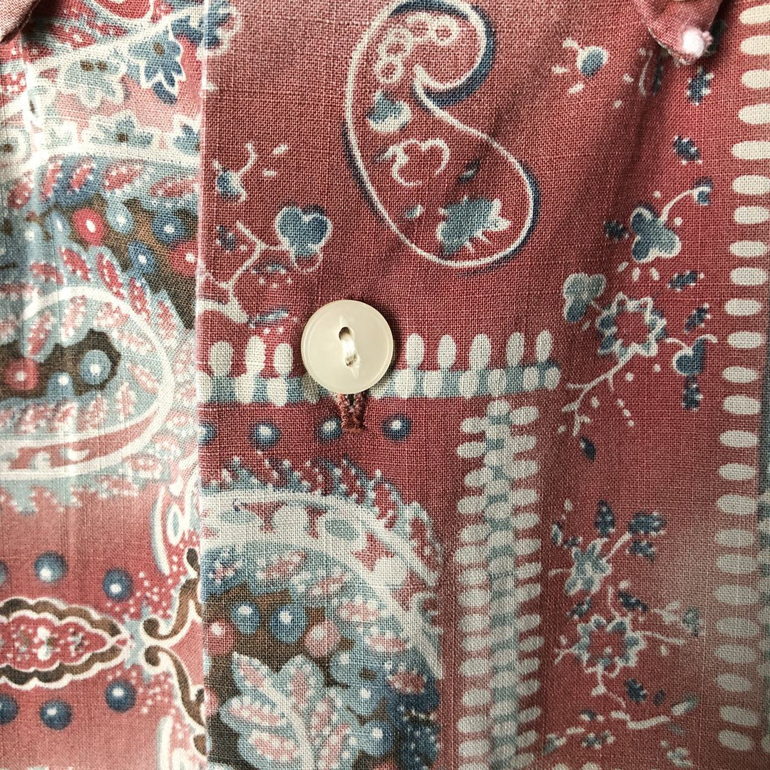 Ralph Lauren Custom Fit All-Over Print Short Sleeve Button-Down Shirt, Men's Size Medium cotton red type Vintage Second Hand