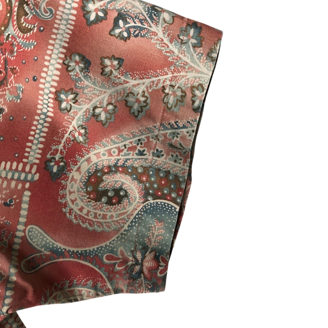 Ralph Lauren Custom Fit All-Over Print Short Sleeve Button-Down Shirt, Men's Size Medium cotton red type Vintage Second Hand