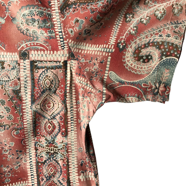 Ralph Lauren Custom Fit All-Over Print Short Sleeve Button-Down Shirt, Men's Size Medium cotton red type Vintage Second Hand