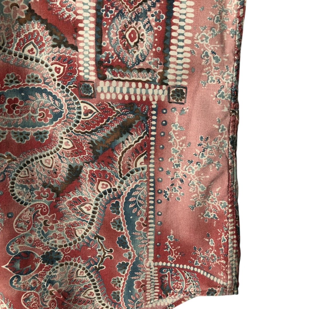 Ralph Lauren Custom Fit All-Over Print Short Sleeve Button-Down Shirt, Men's Size Medium cotton red type Vintage Second Hand