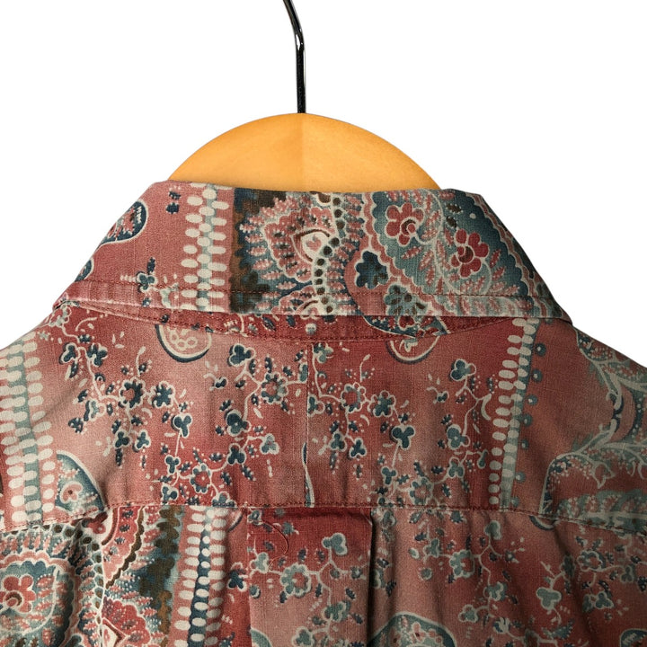 Ralph Lauren Custom Fit All-Over Print Short Sleeve Button-Down Shirt, Men's Size Medium cotton red type Vintage Second Hand