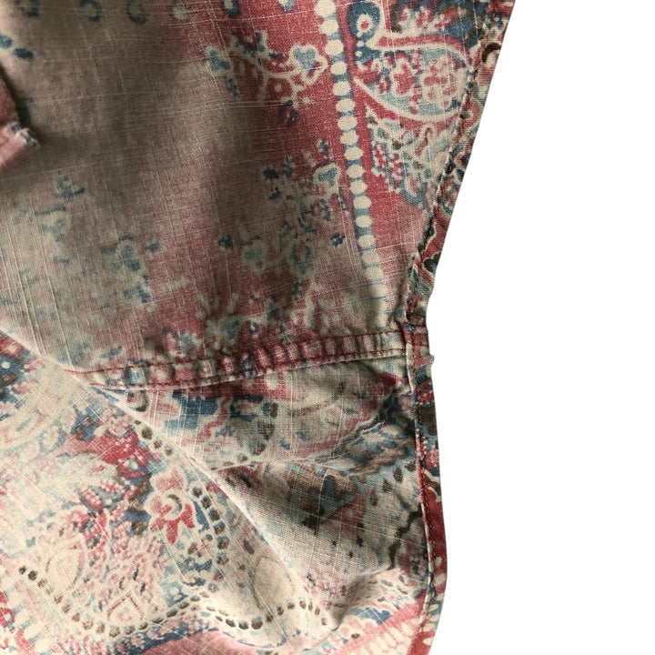 Ralph Lauren Custom Fit All-Over Print Short Sleeve Button-Down Shirt, Men's Size Medium cotton red type Vintage Second Hand