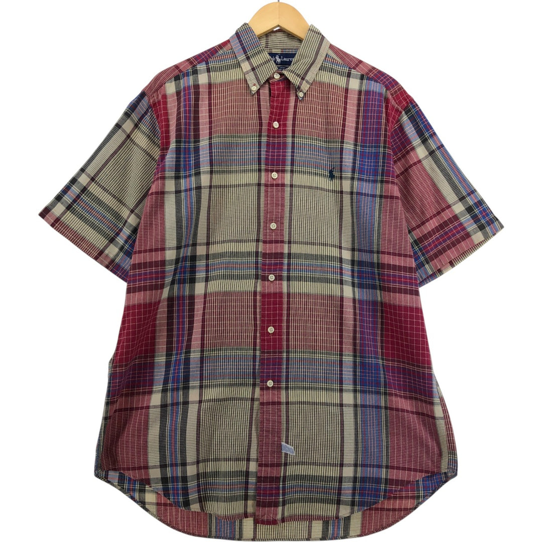 Ralph Lauren short sleeve button down check shirt, men's size M cotton red type Vintage Second Hand