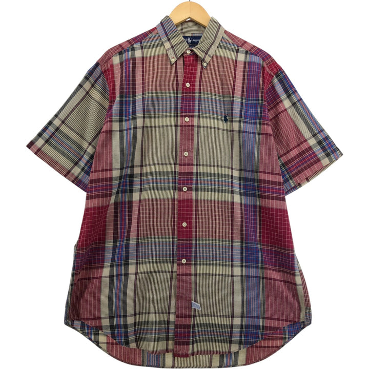 Ralph Lauren short sleeve button down check shirt, men's size M cotton red type Vintage Second Hand