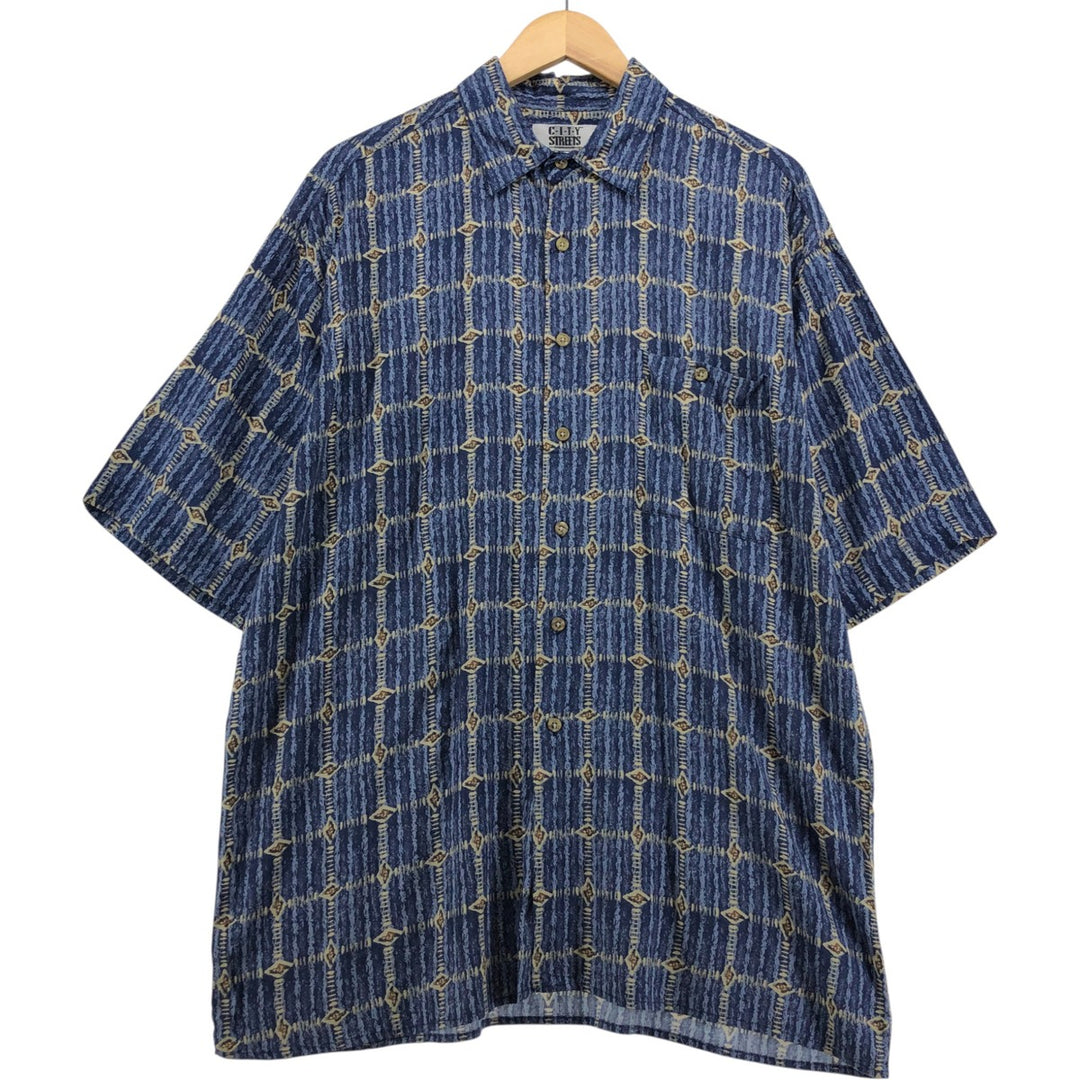 CITY STREETS All-over Pattern Short Sleeve Rayon Shirt Box Shirt Men's Size L Rayon blue type Vintage Second Hand