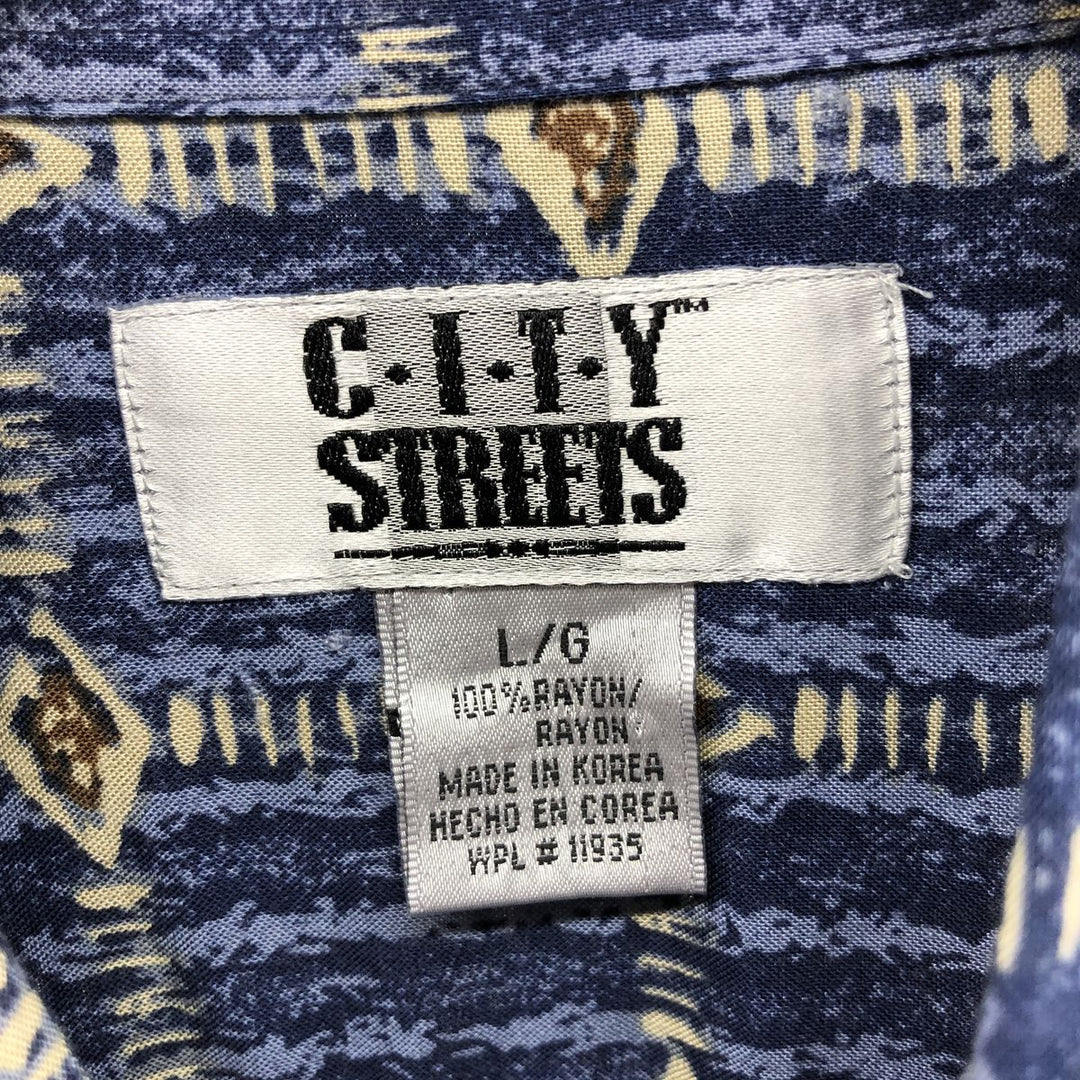 CITY STREETS All-over Pattern Short Sleeve Rayon Shirt Box Shirt Men's Size L Rayon blue type Vintage Second Hand
