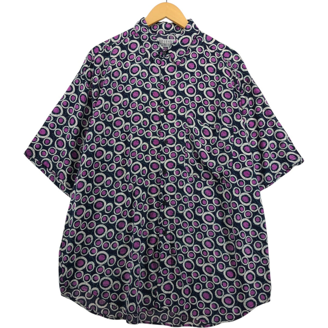 CITY STREETS all-over print short-sleeved rayon shirt, men's size L Rayon black type Vintage Second Hand