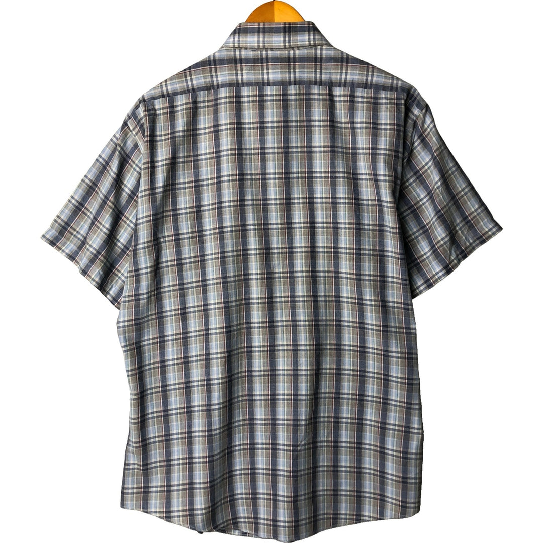70s~80'S Levi's short sleeve check shirt, men's size L, vintage polyester navy blue type Vintage Second Hand