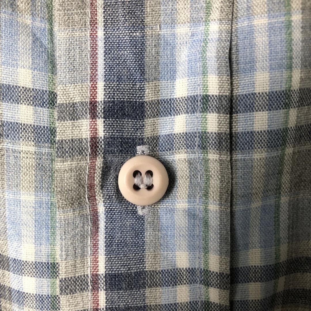 70s~80'S Levi's short sleeve check shirt, men's size L, vintage polyester navy blue type Vintage Second Hand