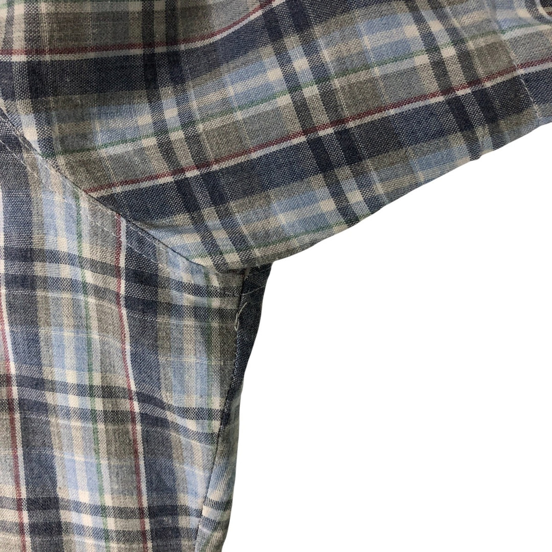 70s~80'S Levi's short sleeve check shirt, men's size L, vintage polyester navy blue type Vintage Second Hand