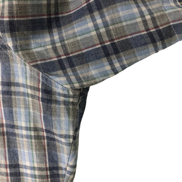 70s~80'S Levi's short sleeve check shirt, men's size L, vintage polyester navy blue type Vintage Second Hand