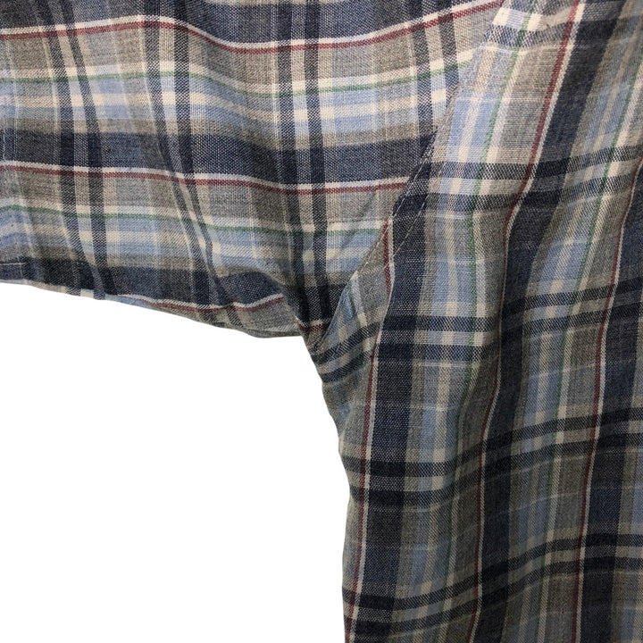 70s~80'S Levi's short sleeve check shirt, men's size L, vintage polyester navy blue type Vintage Second Hand