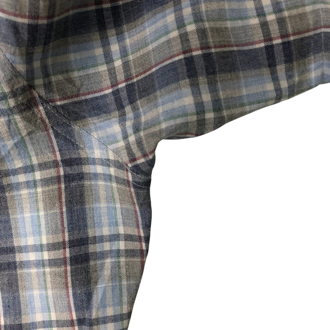 70s~80'S Levi's short sleeve check shirt, men's size L, vintage polyester navy blue type Vintage Second Hand