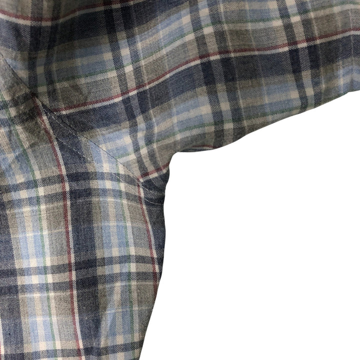 70s~80'S Levi's short sleeve check shirt, men's size L, vintage polyester navy blue type Vintage Second Hand