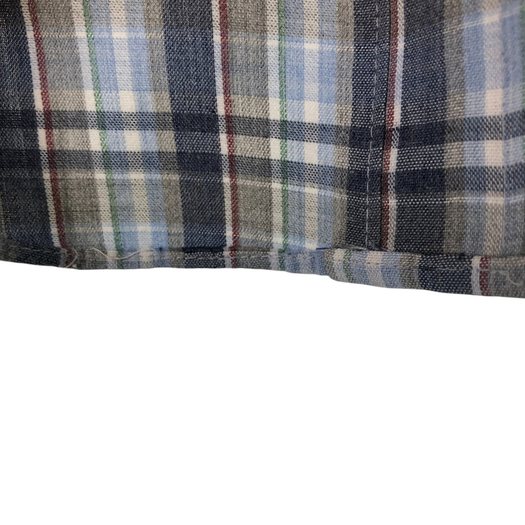 70s~80'S Levi's short sleeve check shirt, men's size L, vintage polyester navy blue type Vintage Second Hand