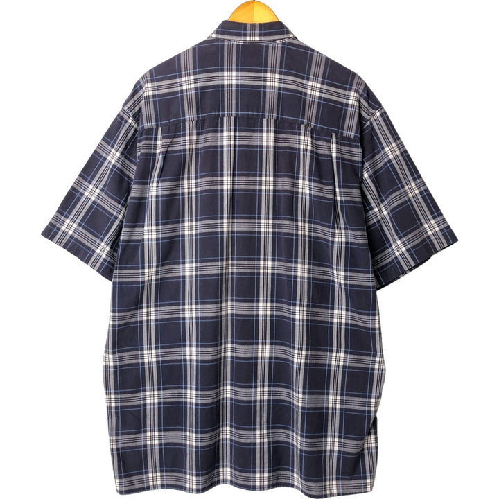 00'S Eddie Bauer Short Sleeve Cotton Check Shirt Box Shirt Men's L size cotton navy blue type Vintage Second Hand