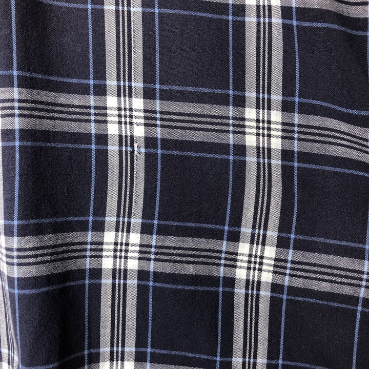 00'S Eddie Bauer Short Sleeve Cotton Check Shirt Box Shirt Men's L size cotton navy blue type Vintage Second Hand
