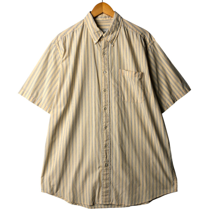 90s-00'S LLBean Multi-Stripe Short Sleeve Button-Down Striped Shirt, Men's Size L cotton yellow type Vintage Second Hand