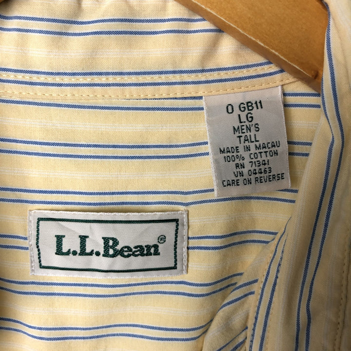 90s-00'S LLBean Multi-Stripe Short Sleeve Button-Down Striped Shirt, Men's Size L cotton yellow type Vintage Second Hand