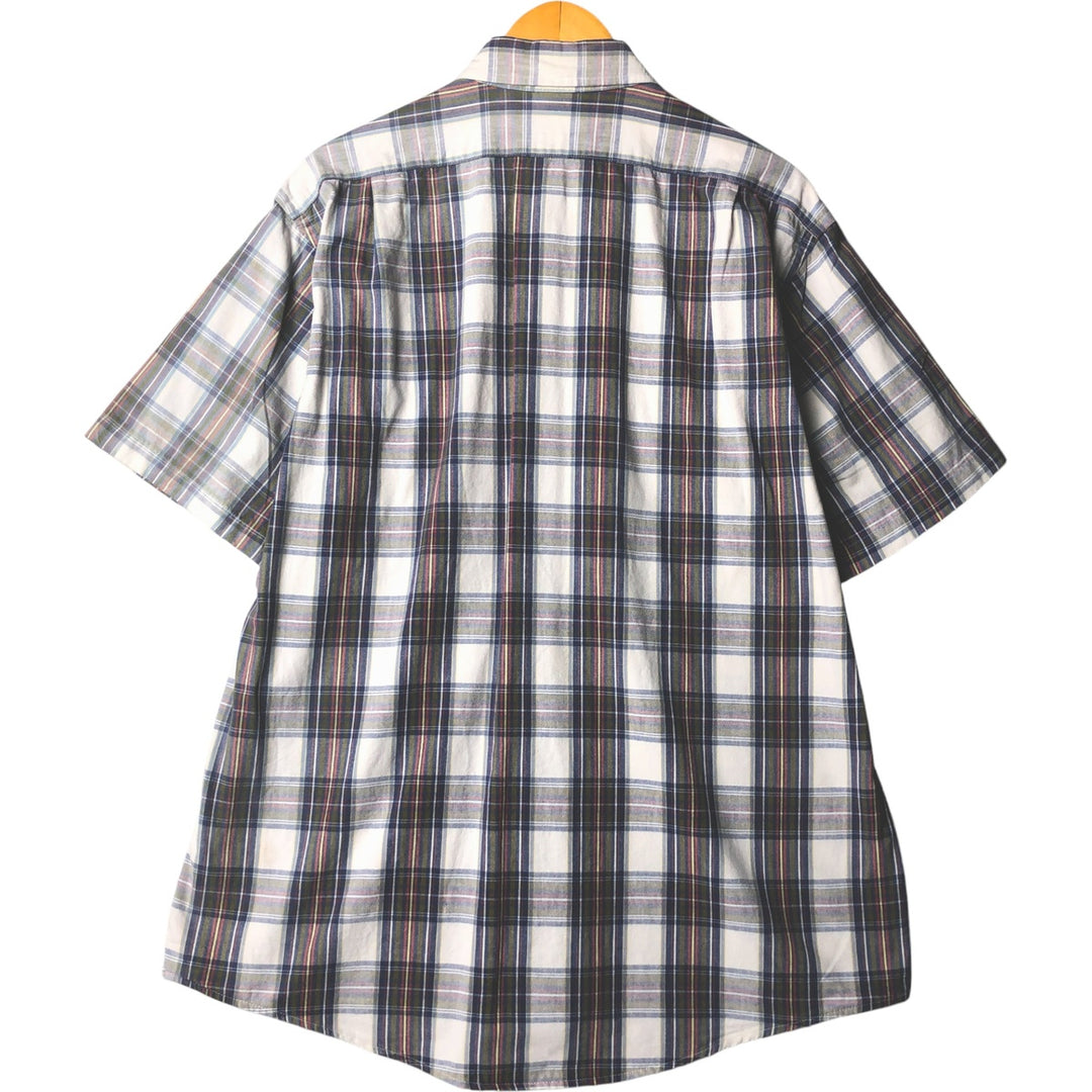 LLBean Short Sleeve Cotton Check Shirt, Made in USA, Men's Size L cotton navy blue type Vintage Second Hand