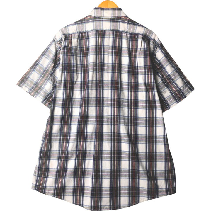 LLBean Short Sleeve Cotton Check Shirt, Made in USA, Men's Size L cotton navy blue type Vintage Second Hand