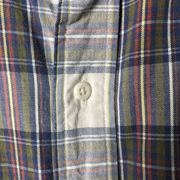 LLBean Short Sleeve Cotton Check Shirt, Made in USA, Men's Size L cotton navy blue type Vintage Second Hand