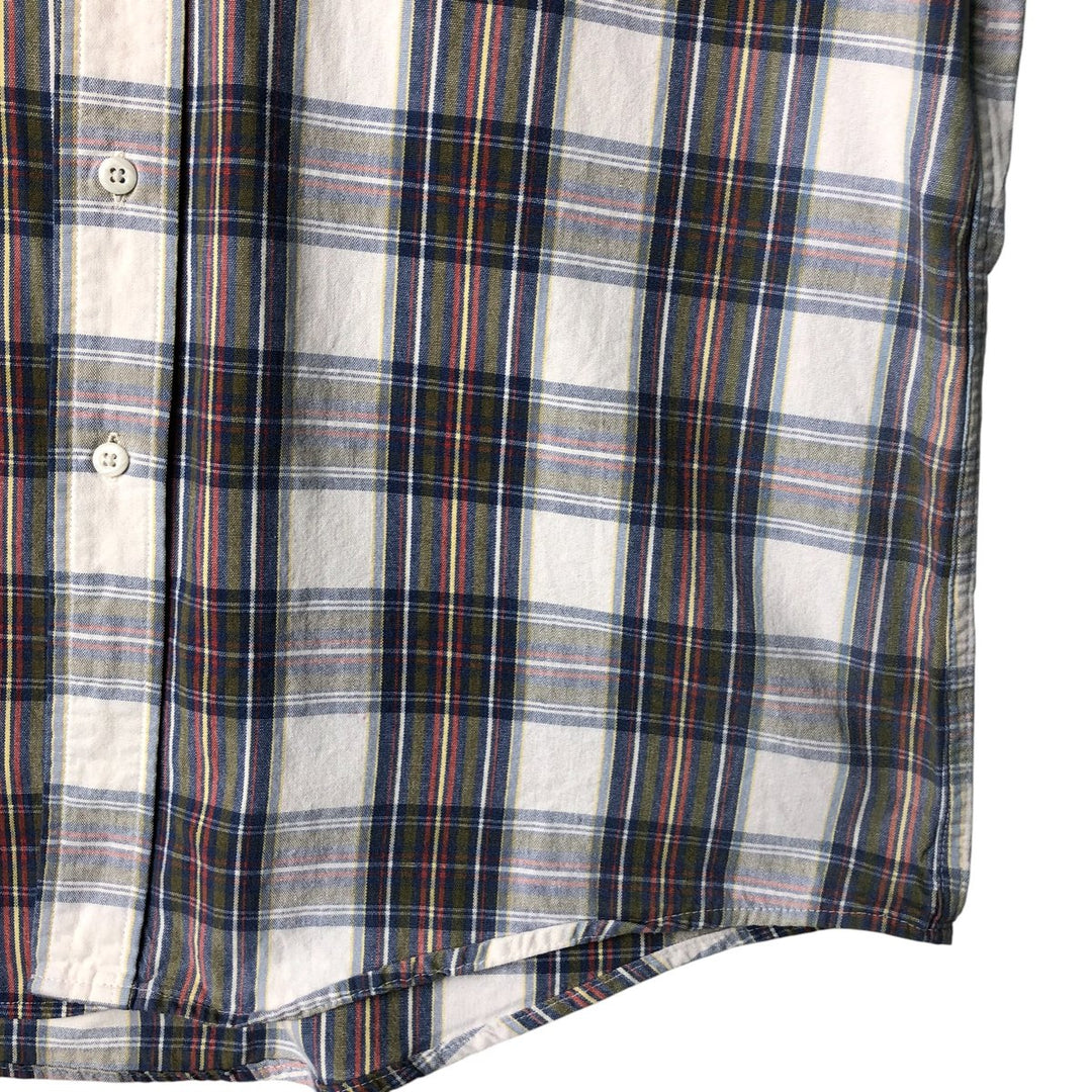 LLBean Short Sleeve Cotton Check Shirt, Made in USA, Men's Size L cotton navy blue type Vintage Second Hand