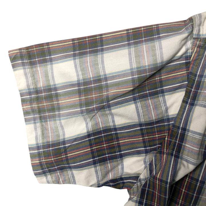 LLBean Short Sleeve Cotton Check Shirt, Made in USA, Men's Size L cotton navy blue type Vintage Second Hand