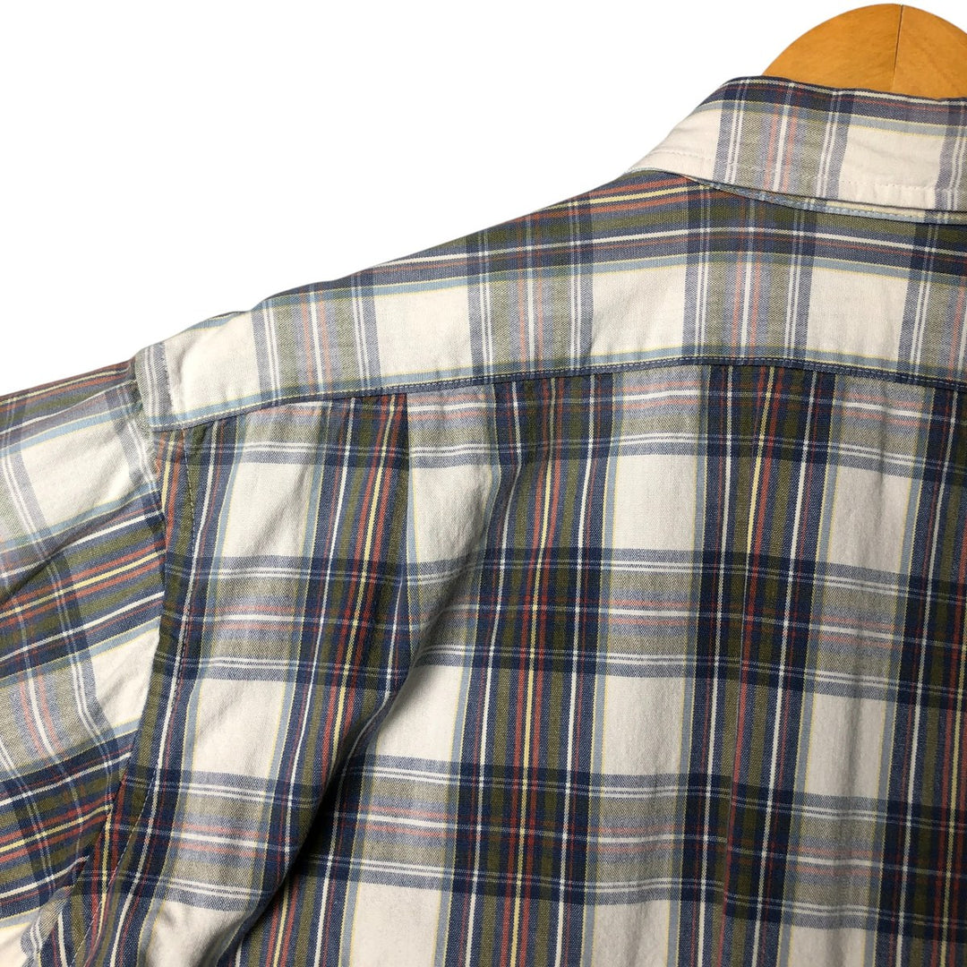 LLBean Short Sleeve Cotton Check Shirt, Made in USA, Men's Size L cotton navy blue type Vintage Second Hand