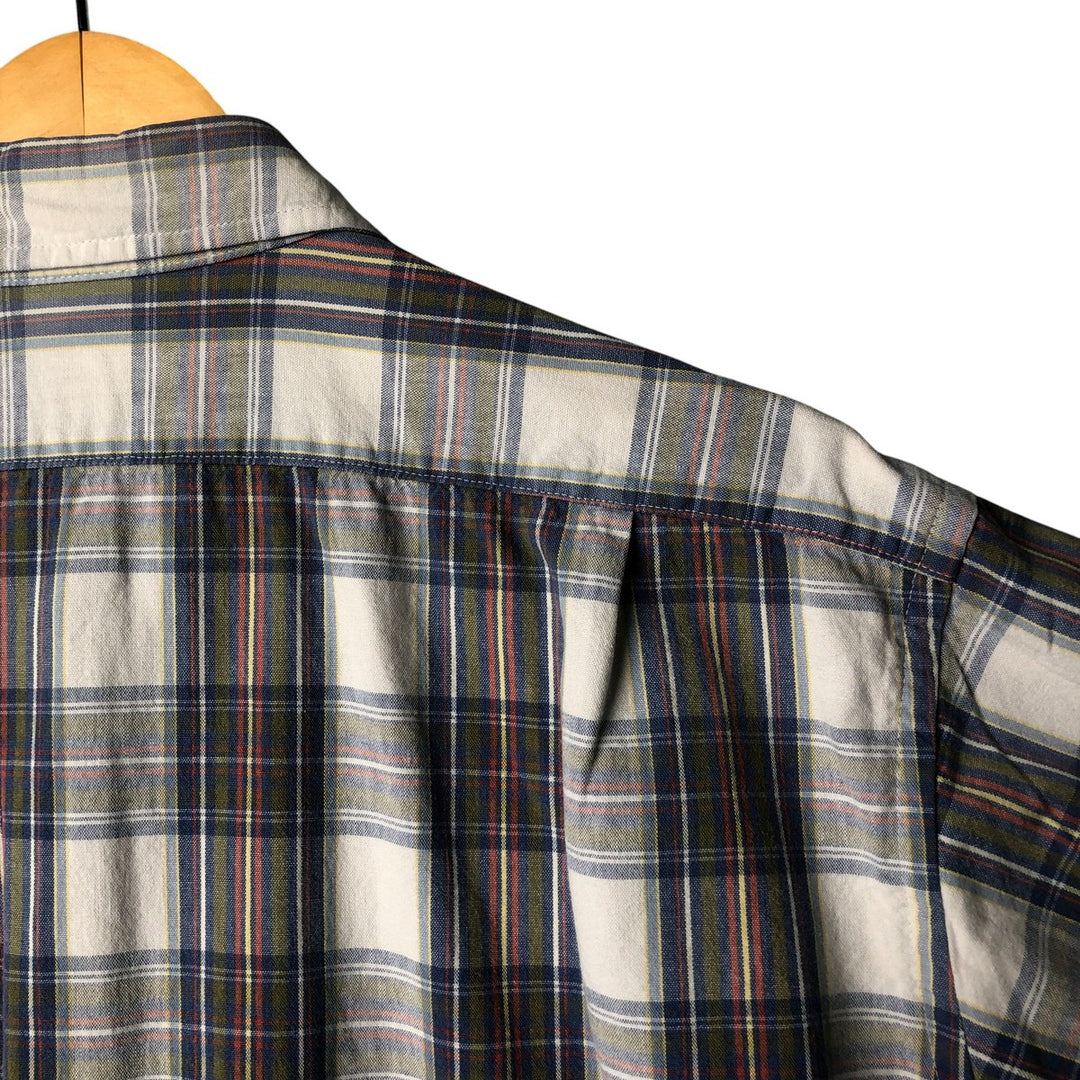 LLBean Short Sleeve Cotton Check Shirt, Made in USA, Men's Size L cotton navy blue type Vintage Second Hand