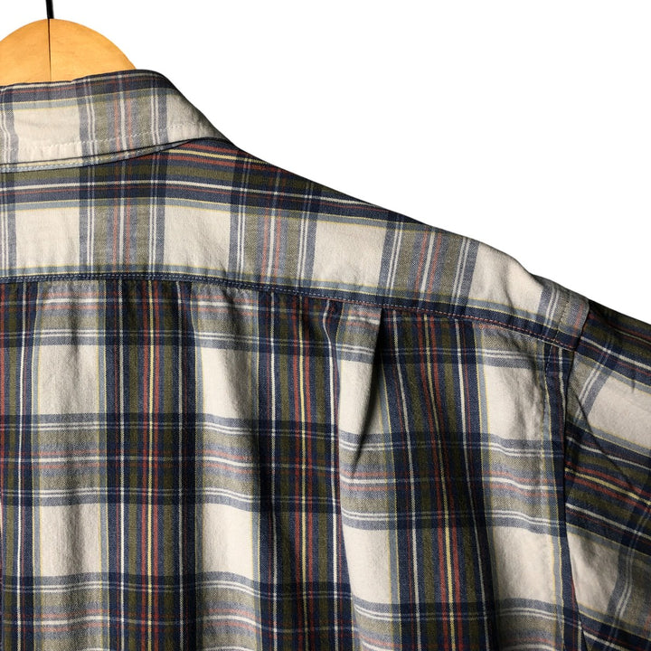 LLBean Short Sleeve Cotton Check Shirt, Made in USA, Men's Size L cotton navy blue type Vintage Second Hand