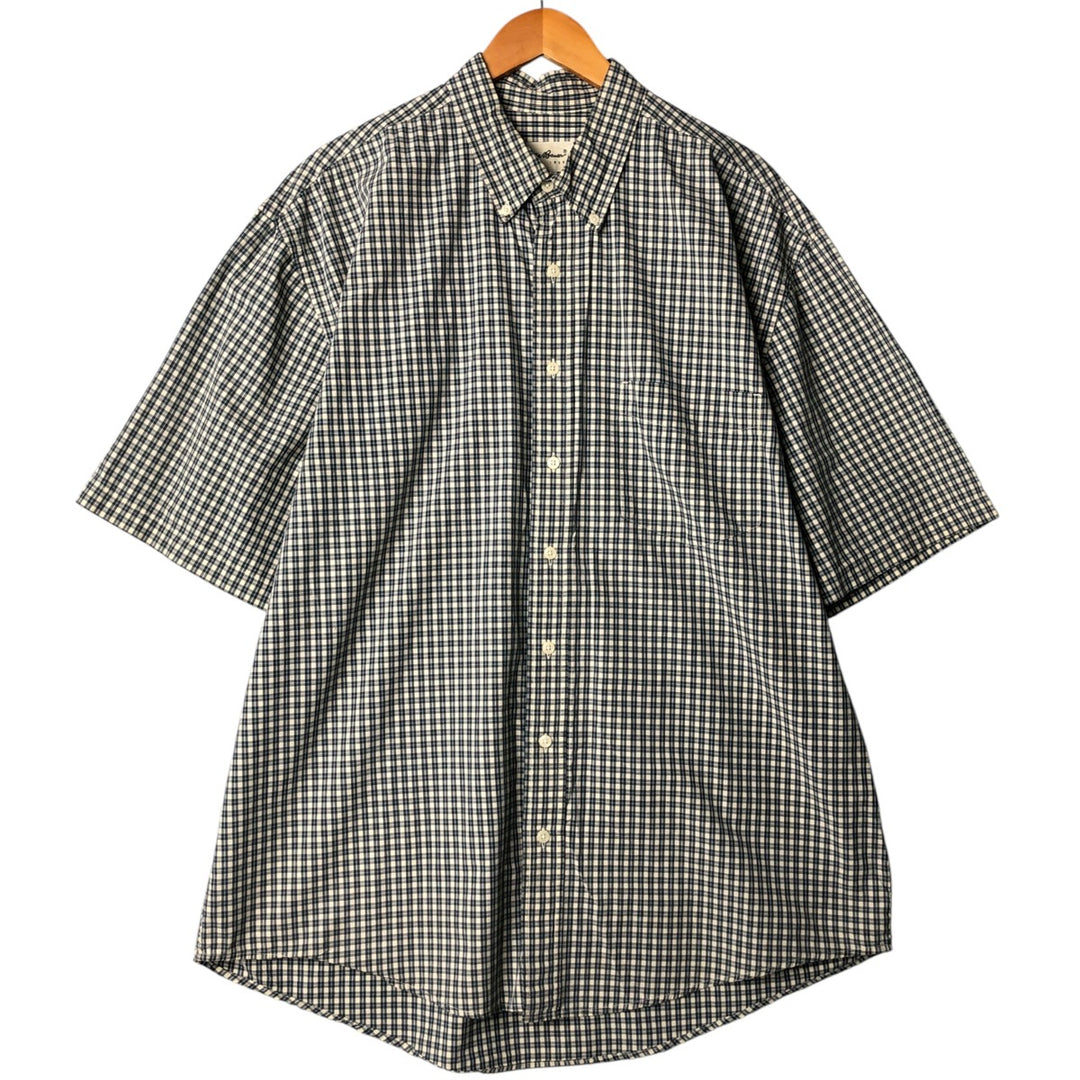 00'S Eddie Bauer short sleeve button down check shirt, men's XL size cotton ivory Vintage Second Hand