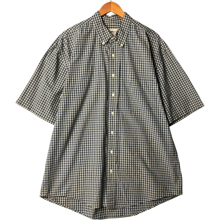 00'S Eddie Bauer short sleeve button down check shirt, men's XL size cotton ivory Vintage Second Hand