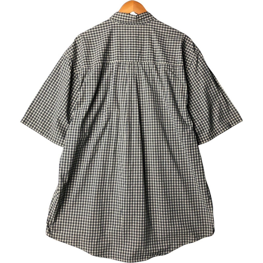 00'S Eddie Bauer short sleeve button down check shirt, men's XL size cotton ivory Vintage Second Hand