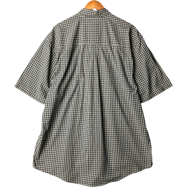00'S Eddie Bauer short sleeve button down check shirt, men's XL size cotton ivory Vintage Second Hand